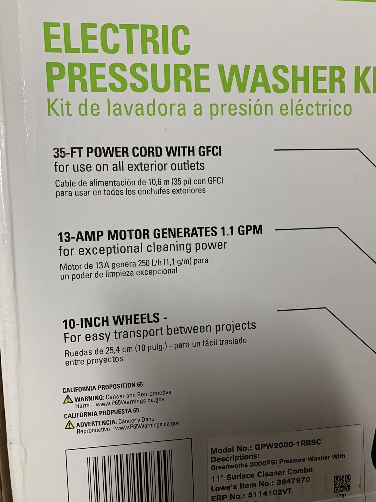 Greenworks 2000 PSI 1.1-Gallons Cold Water Electric Pressure Washer Combo Kit
