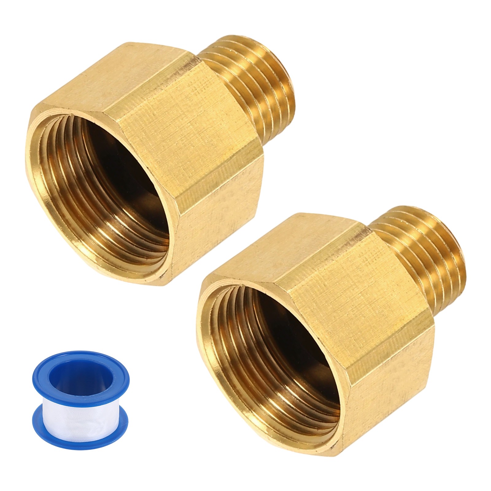 2 Pcs M22 Female to M14 Male Flat Mouth Pressure Washer Adapter with Tape