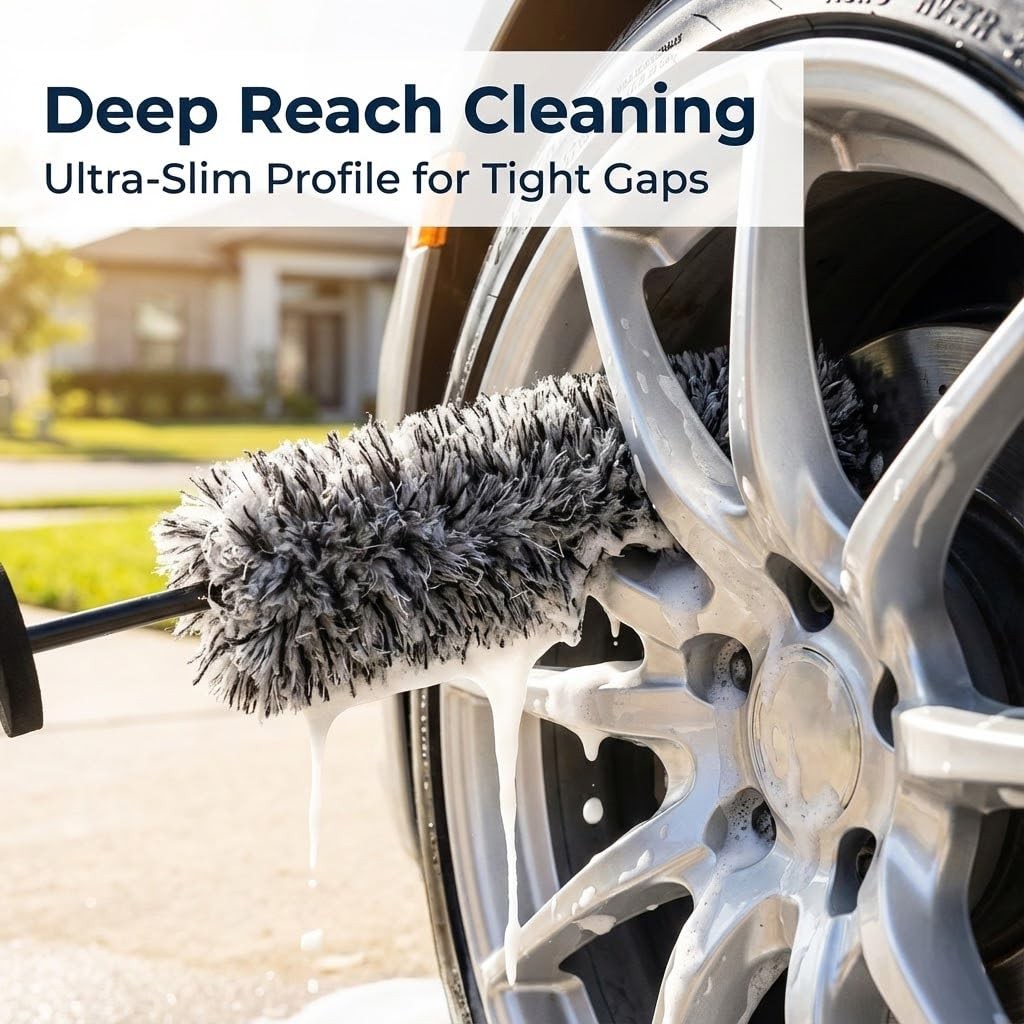 Faqeegi 9PCS Professional Wheel Detailing Kit – Microfiber Flat Rim Brush 9