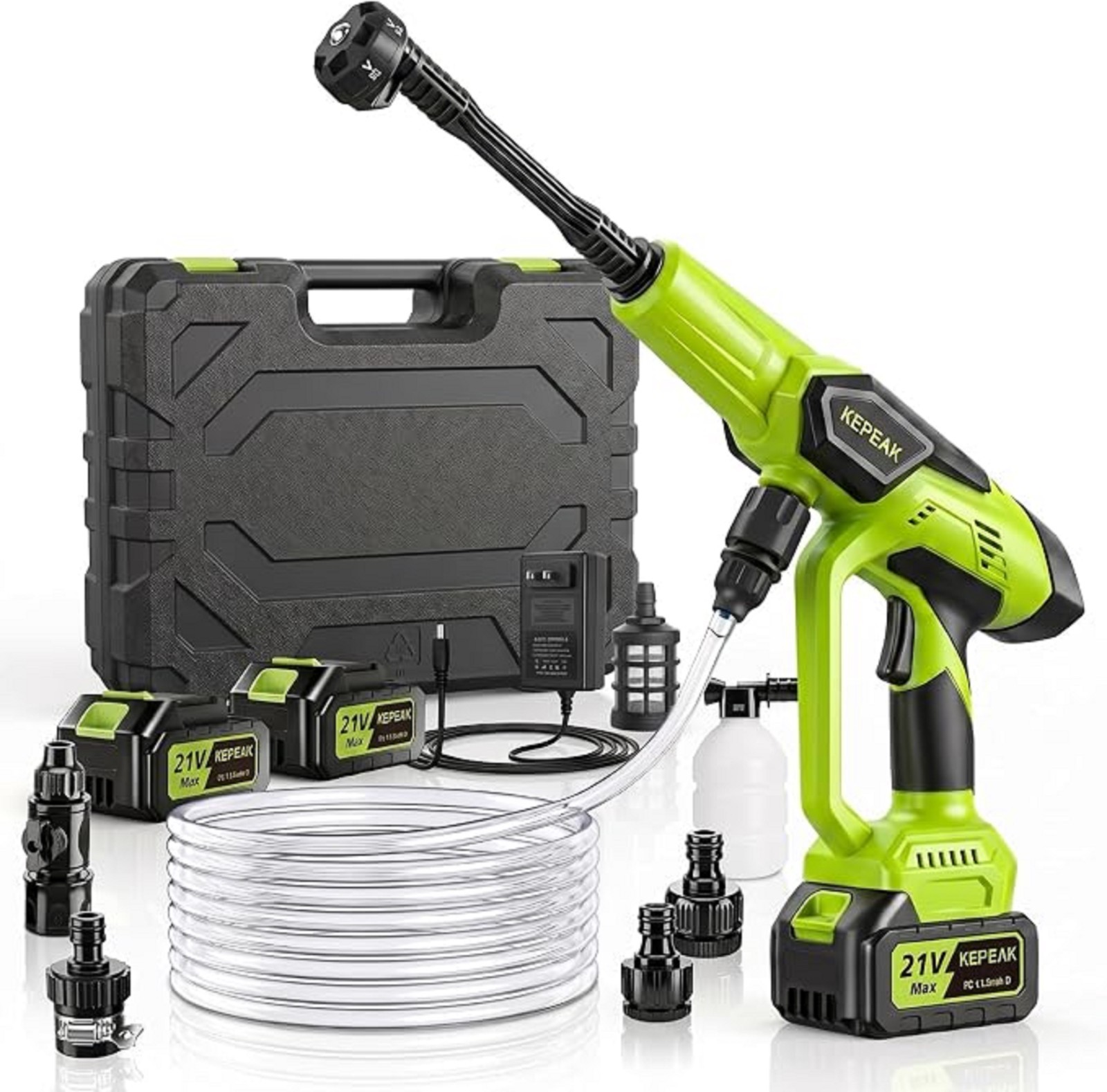KEPEAK Cordless 1450PSI Portable Power Washer with 6-in-1 Nozzle & 2 Batteries
