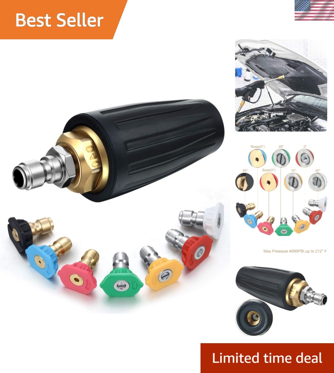 4000 Psi Pressure Washer Rotating Turbo Nozzle 4.0 Gpm Quick Connector Turbo …