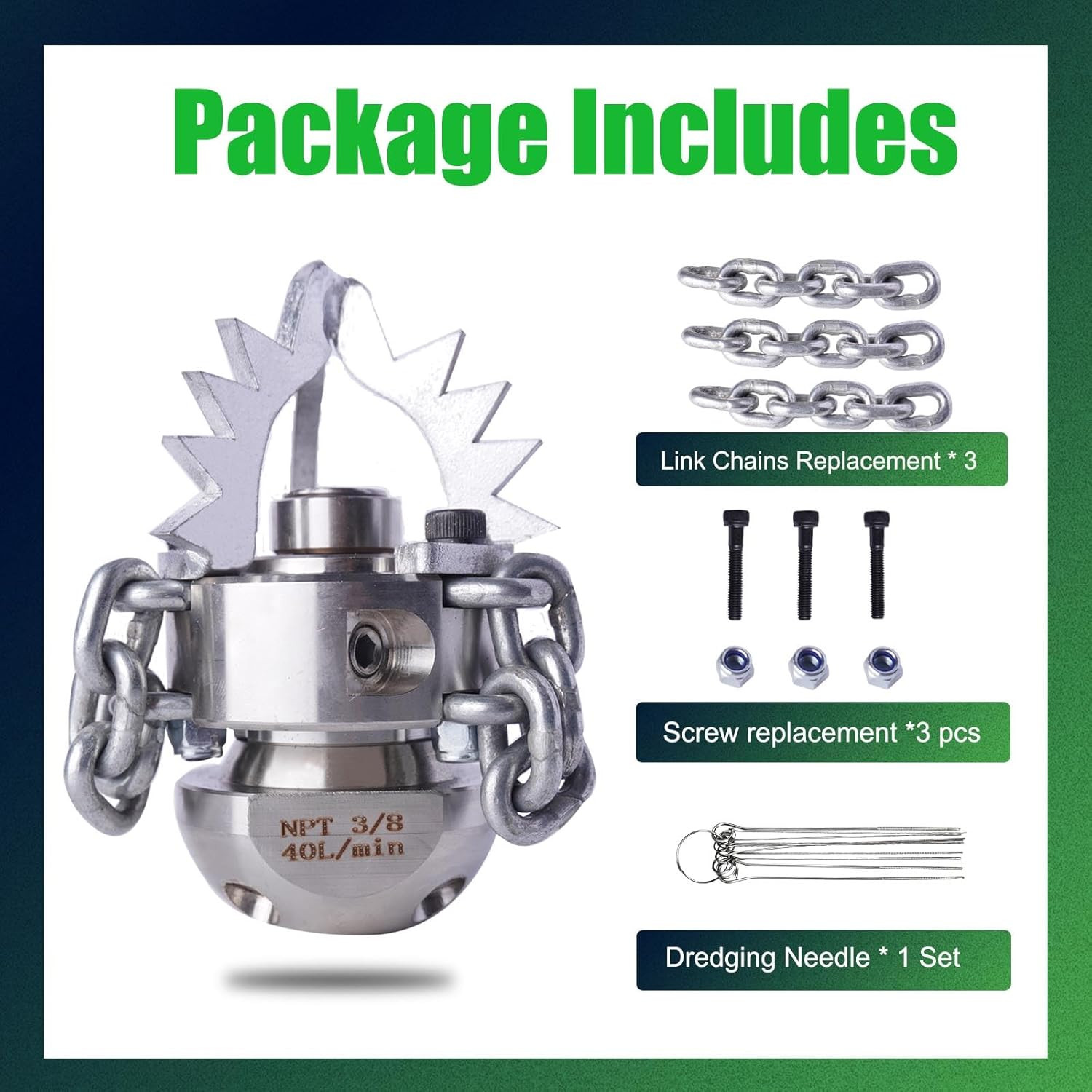 3/8 NPT Sewer Jetter Rotating Nozzle – Cutting Roots, for 2900 Psi, 40L/Min (10.