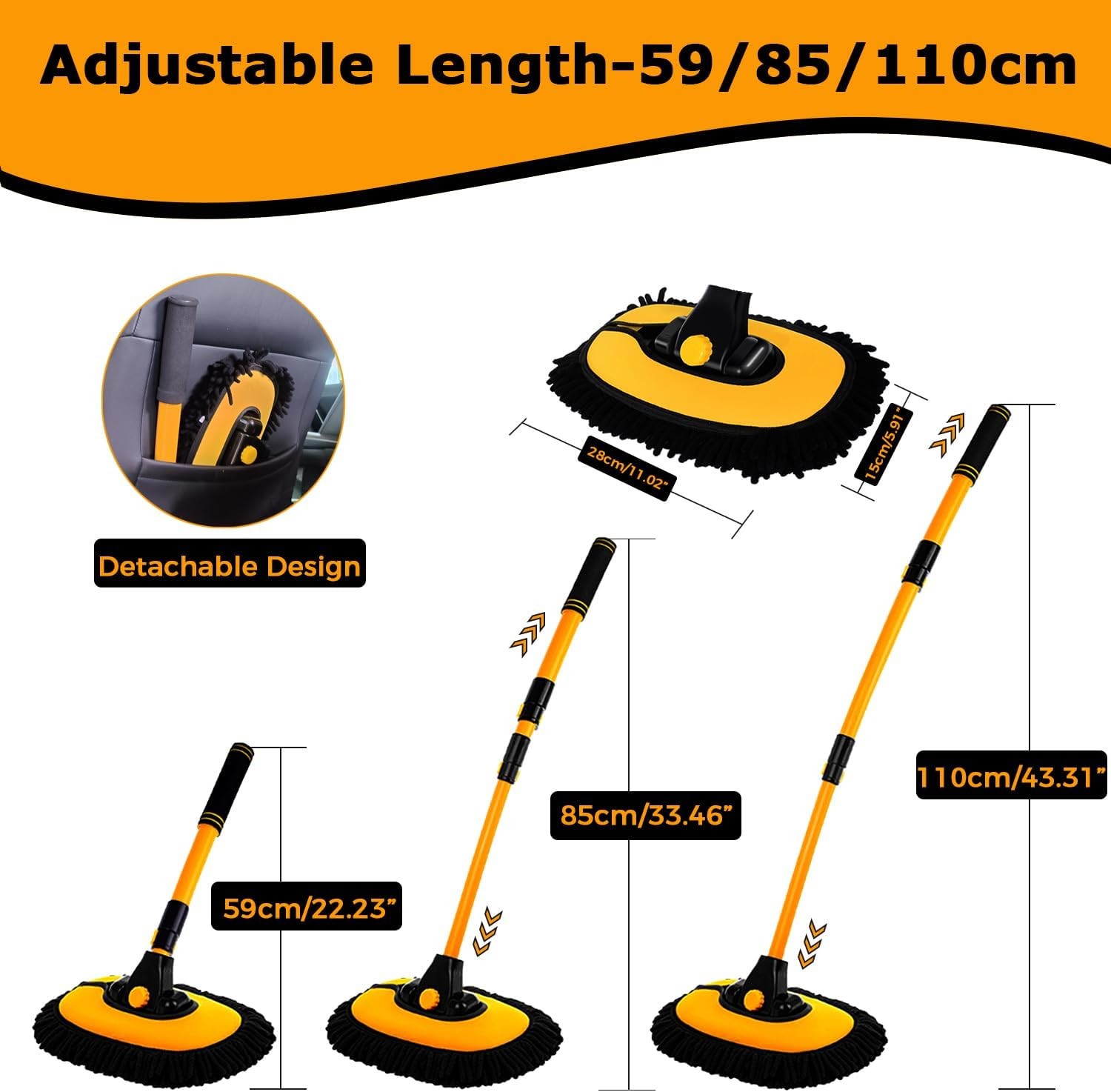 WillingHeart 15° Curved Car Wash Brush with Long Handle 43″ Large, Yellow