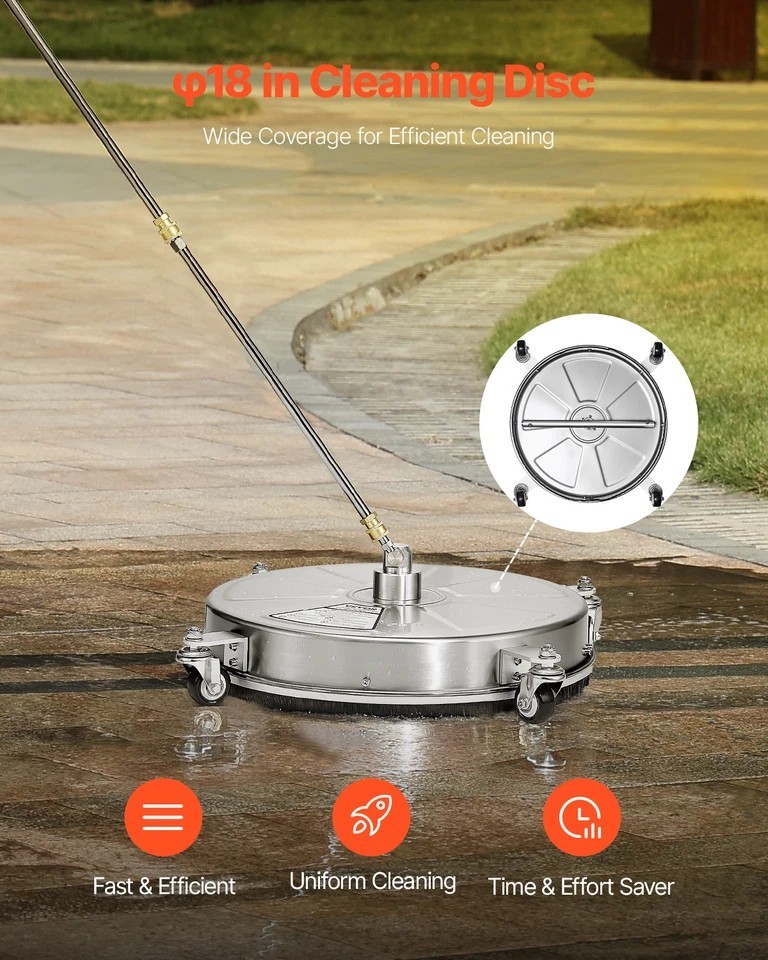 18″ Pressure Washer Surface Cleaner 4000 PSI Stainless Steel with 2 Wands