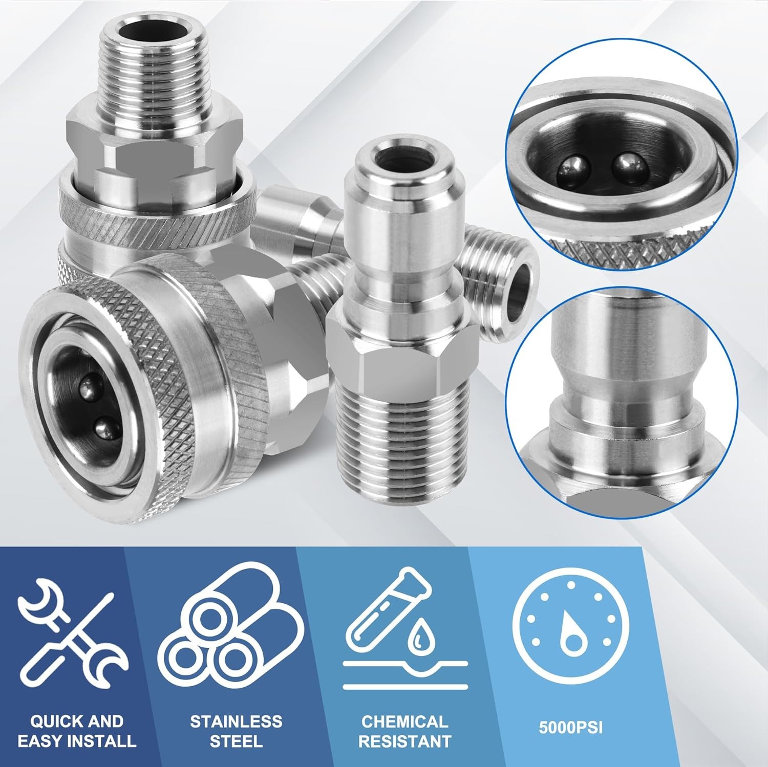 3/8 Quick Pressure Washer Quick Connect Kit,Stainless Steel- 8 Pcs Professional