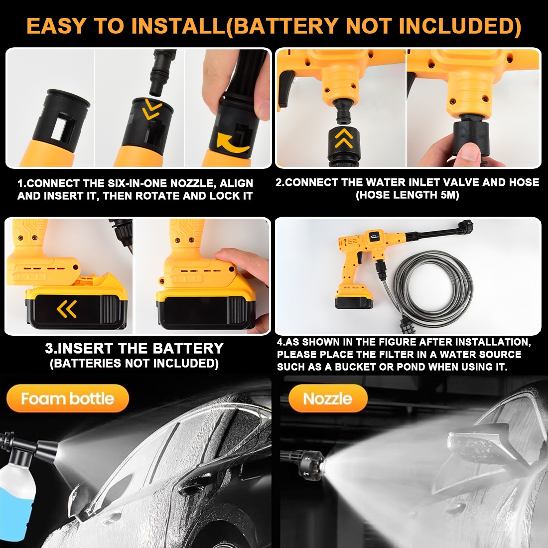 880PSI Cordless Pressure Washer Compatible with DeWalt 20V MAX Battery Tool