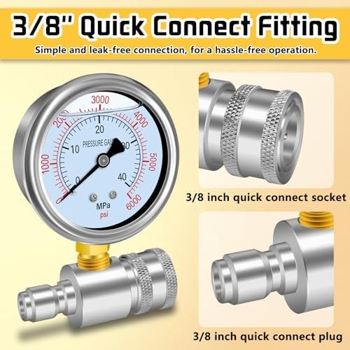 Pressure Washer Gauge Kit, Pressure Gauge for Power Washer with 3/8inch Quick Co