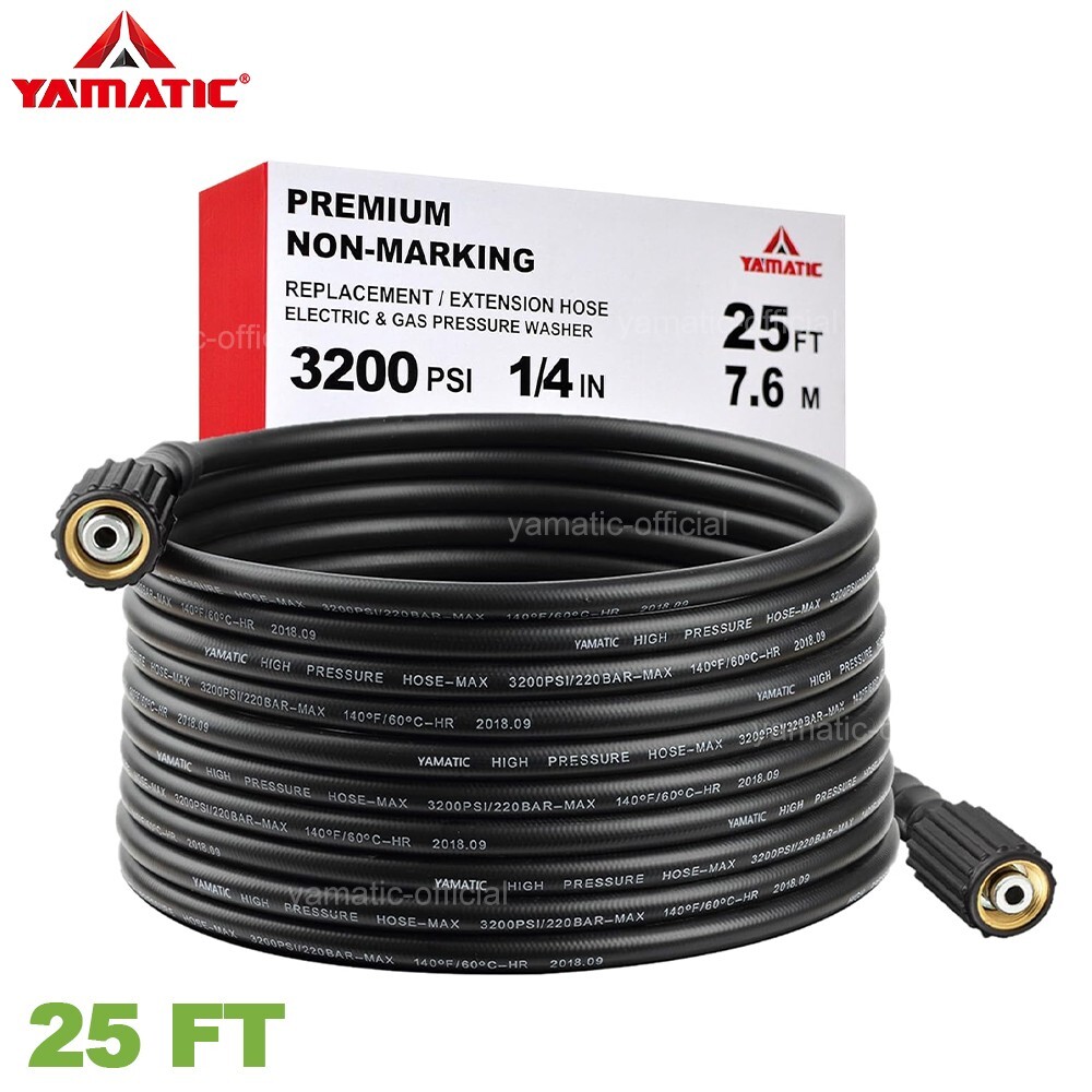 YAMATIC 3200 PSI Anti-Kink Pressure Washer Hose 1/4″ M22-14mm 25 ft/30 ft/50 ft
