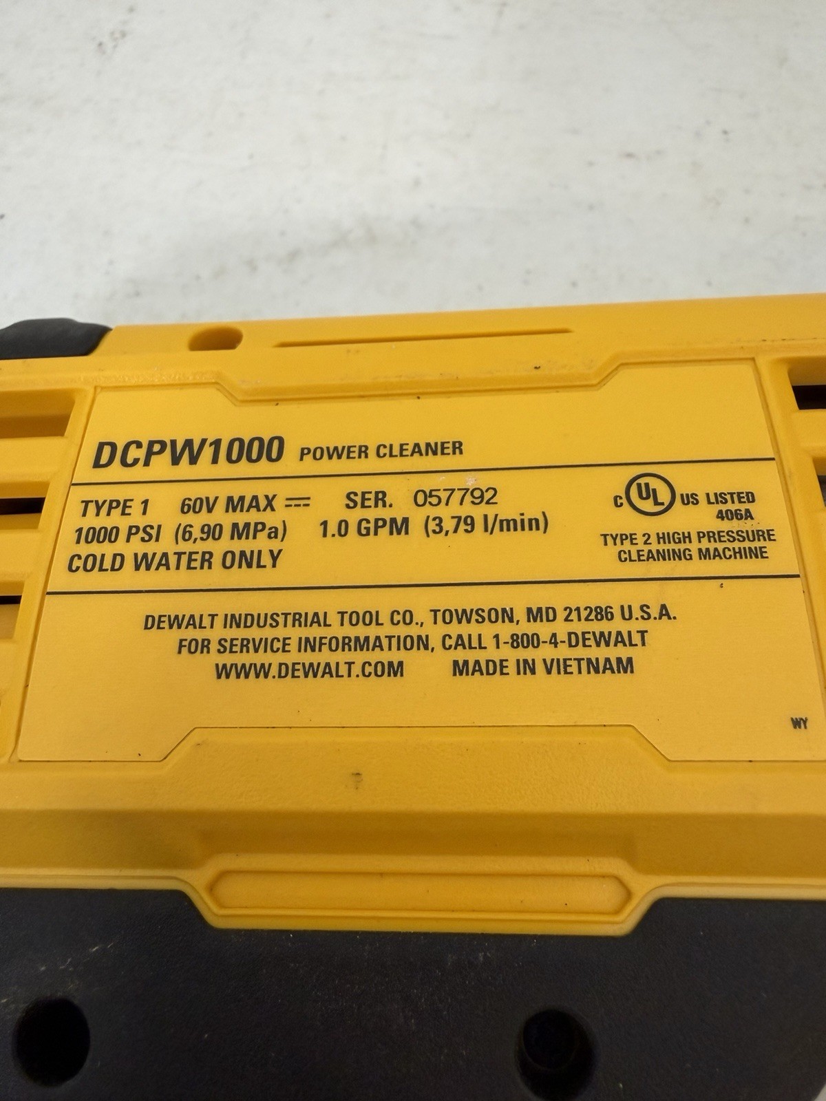 DEWALT FLEXVOLT 60V MAX 1000 PSI 1.0 GPM Power Cleaner TOOL ONLY DCPW1000