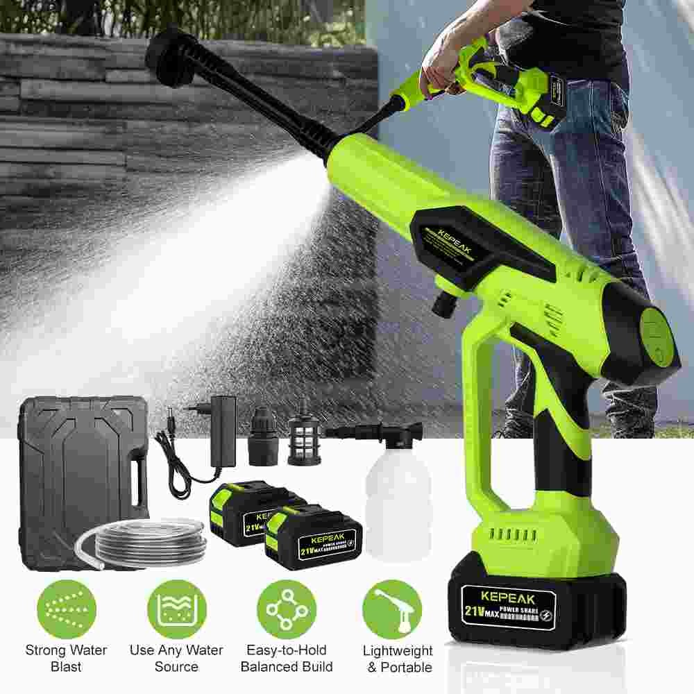 KEPEAK Cordless 1450PSI Portable Power Washer with 6-in-1 Nozzle & 2 Batteries