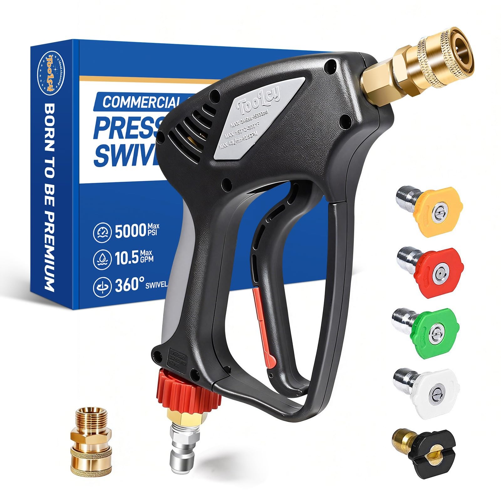 TOOLCY Pro Short Pressure Washer Gun 5000 PSI with 360° Swivel,3/8″ Quick Con…