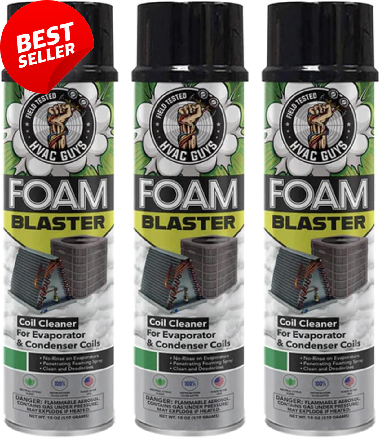 Foam Blaster AC Coil Cleaner 3-Pack | No Rinse, Citrus Scent for Evaporators