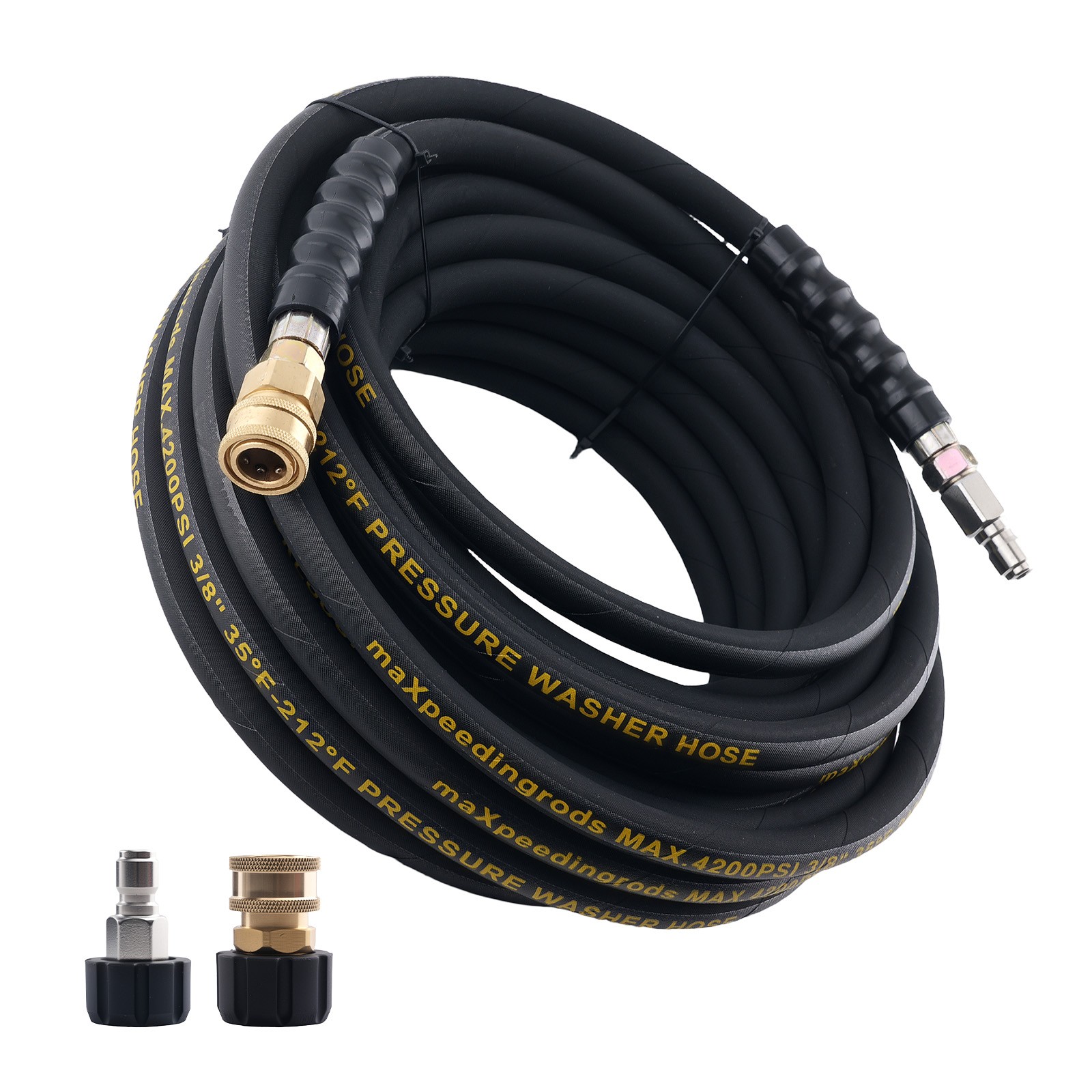50 Ft 3/8″ Pressure Washer Hose 4200PSI Steel Wire Braid + M22 to 3/8″ Coupler