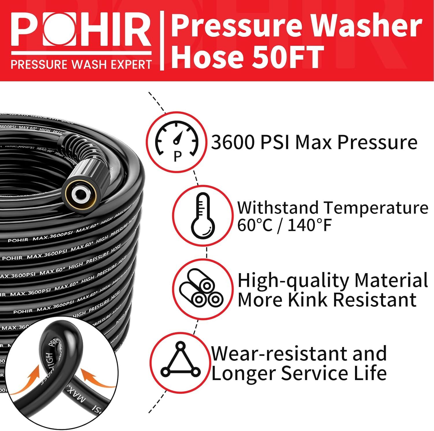Pressure Washer Gun and 50FT Hose Kit, 3600 PSI Power Washer Gun Comes With 1…