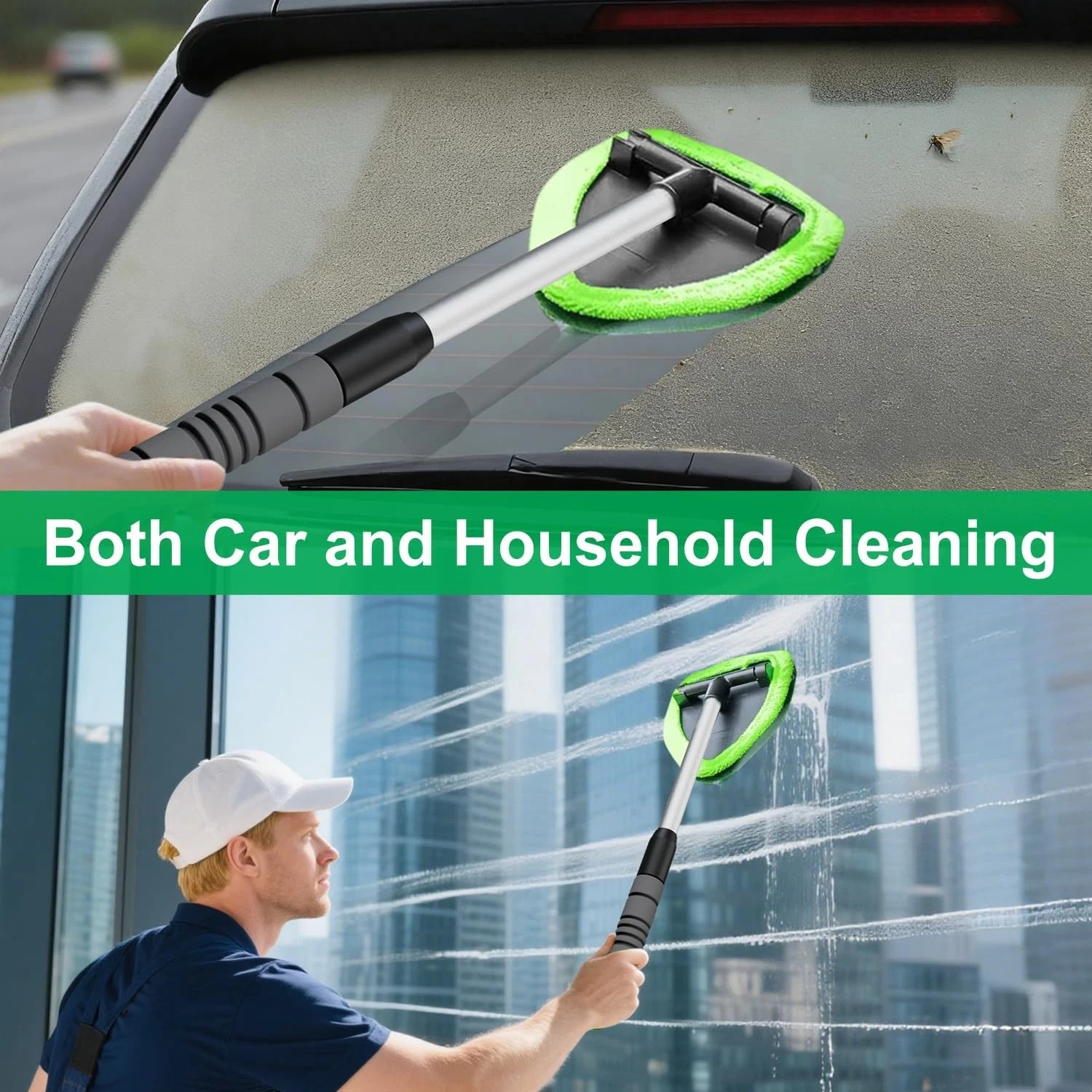 XINDELL Windshield Cleaner Tool – Car Interior Window Cleaning 19in, Green