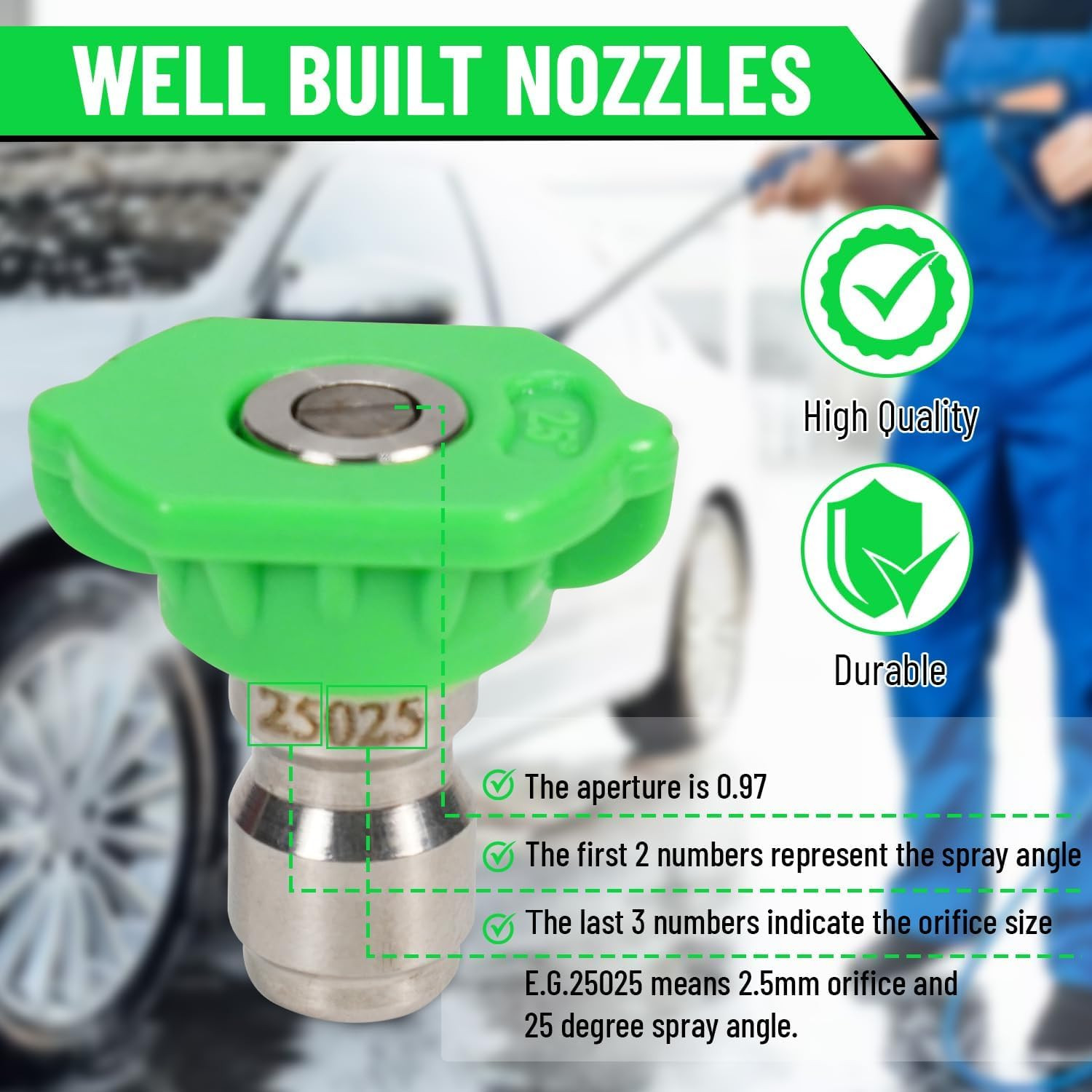5-Pack Pressure Washer Nozzle Tips, 0°-65°, 1/4″ Quick Connect, 4500 PSI