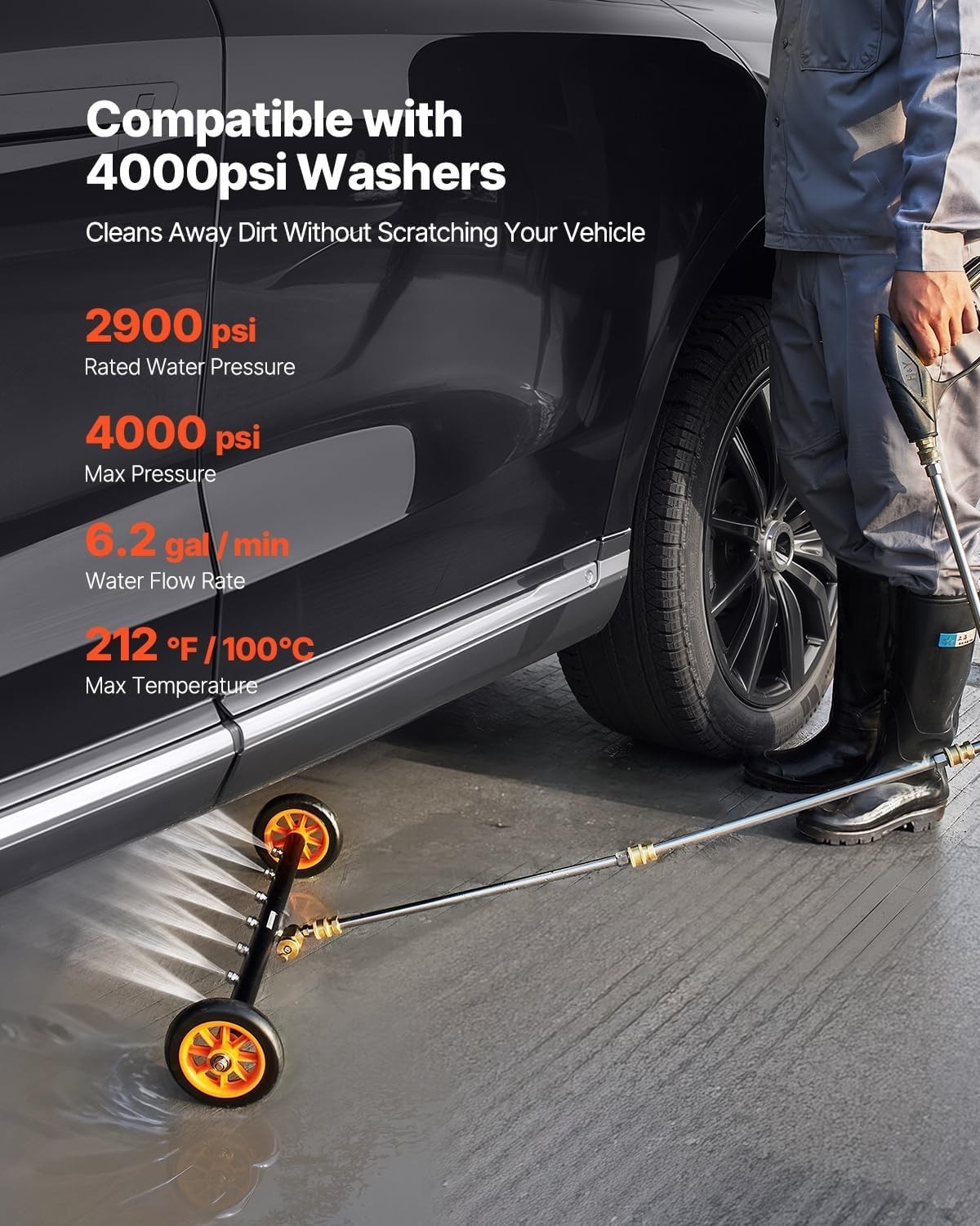 24-Inch Stainless Steel Pressure Washer Undercarriage Cleaner – 4000 PSI, 7 N…