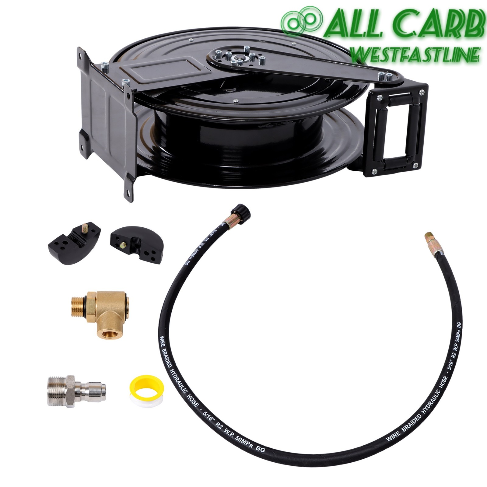With Swivel Arm Auto-Retractable Pressure Washer Hose Reel 50FT x 3/8″ 4000 PSI