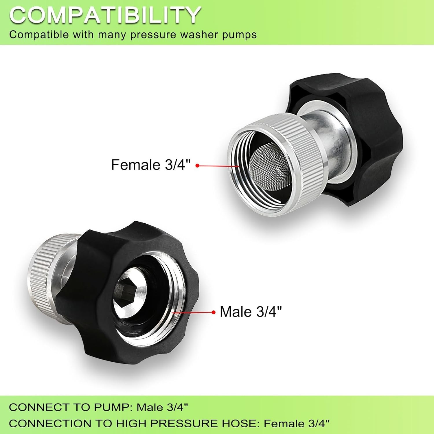 3/4” Durable Aluminum Electric Pressure Washer Coupler with Built-in Filter
