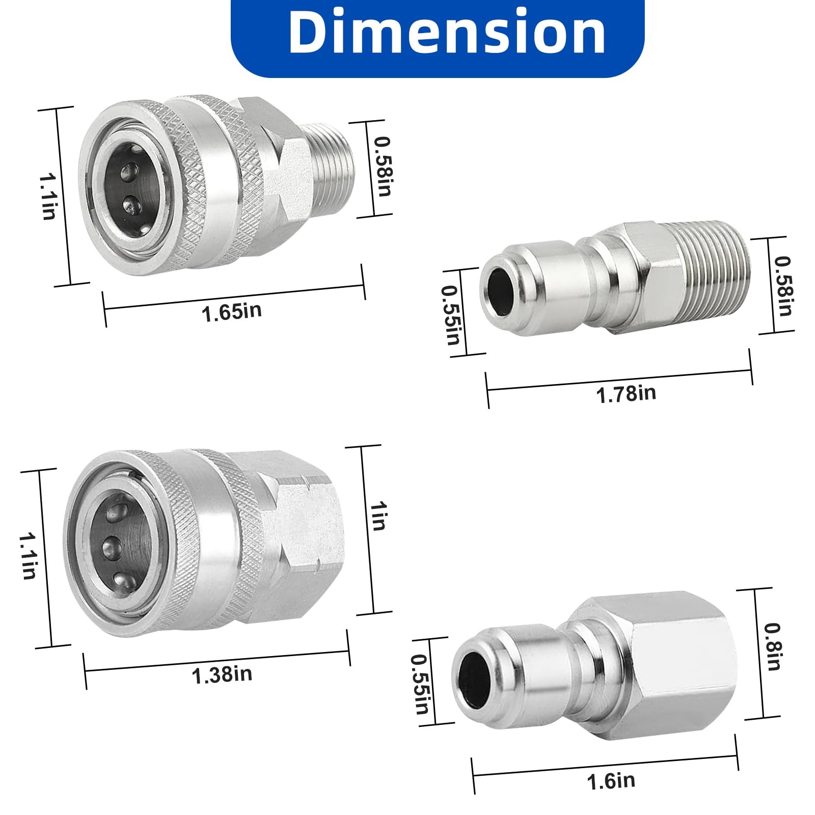 8 PCS Pressure Washer Quick Connect Kit 3/8 Quick Connect Hose Fittings