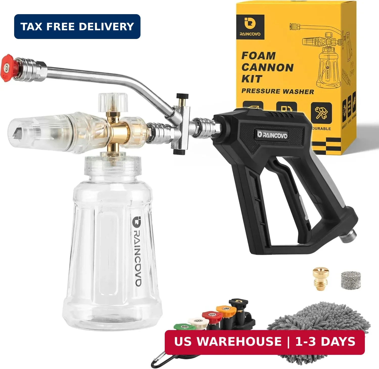 Raincovo Foam Cannon with Short Pressure Washer Gun, Dual Connector Accessories,