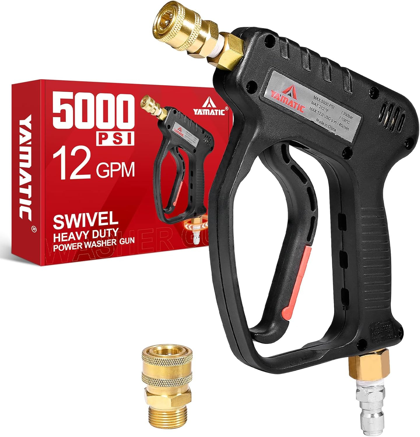 Short Pressure Washer Gun with Swivel, 5000 PSI Power Washer Wand Stubby Trigger