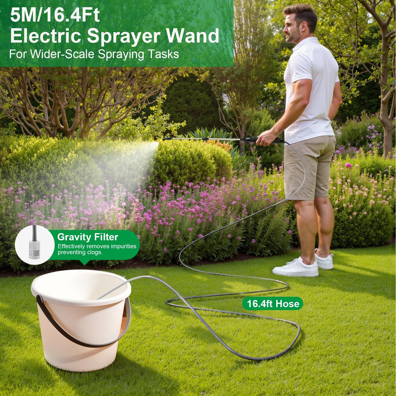 SideKing 23.6″ Battery Powered Sprayer Wand, 2025 Upgraded 11.4 inches, Black