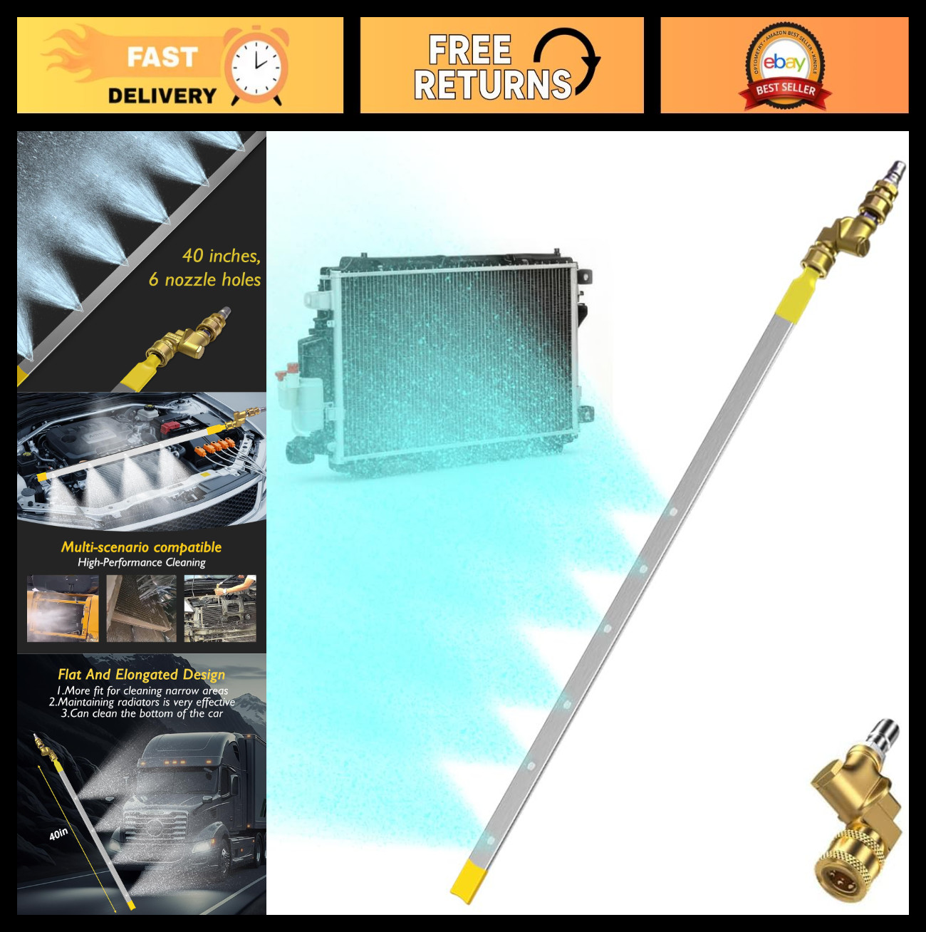 100cm Radiator Cleaning Wand – 4500PSI Pressure Washer Tool for Car Flush Kit