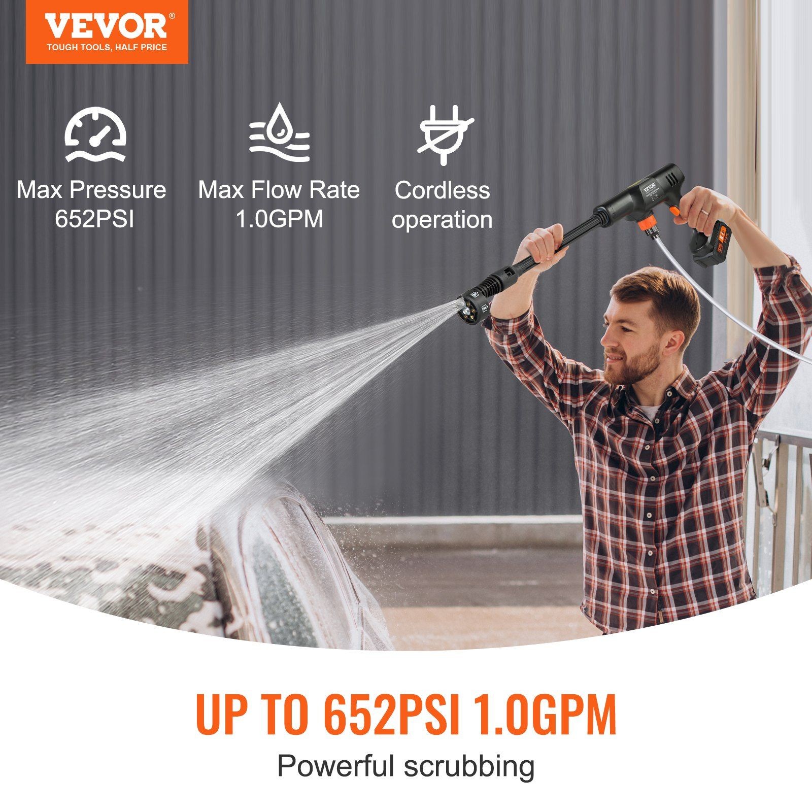 652psi 1.0gpm Lightweight Cordless Power Washer Brushless 4.0Ah