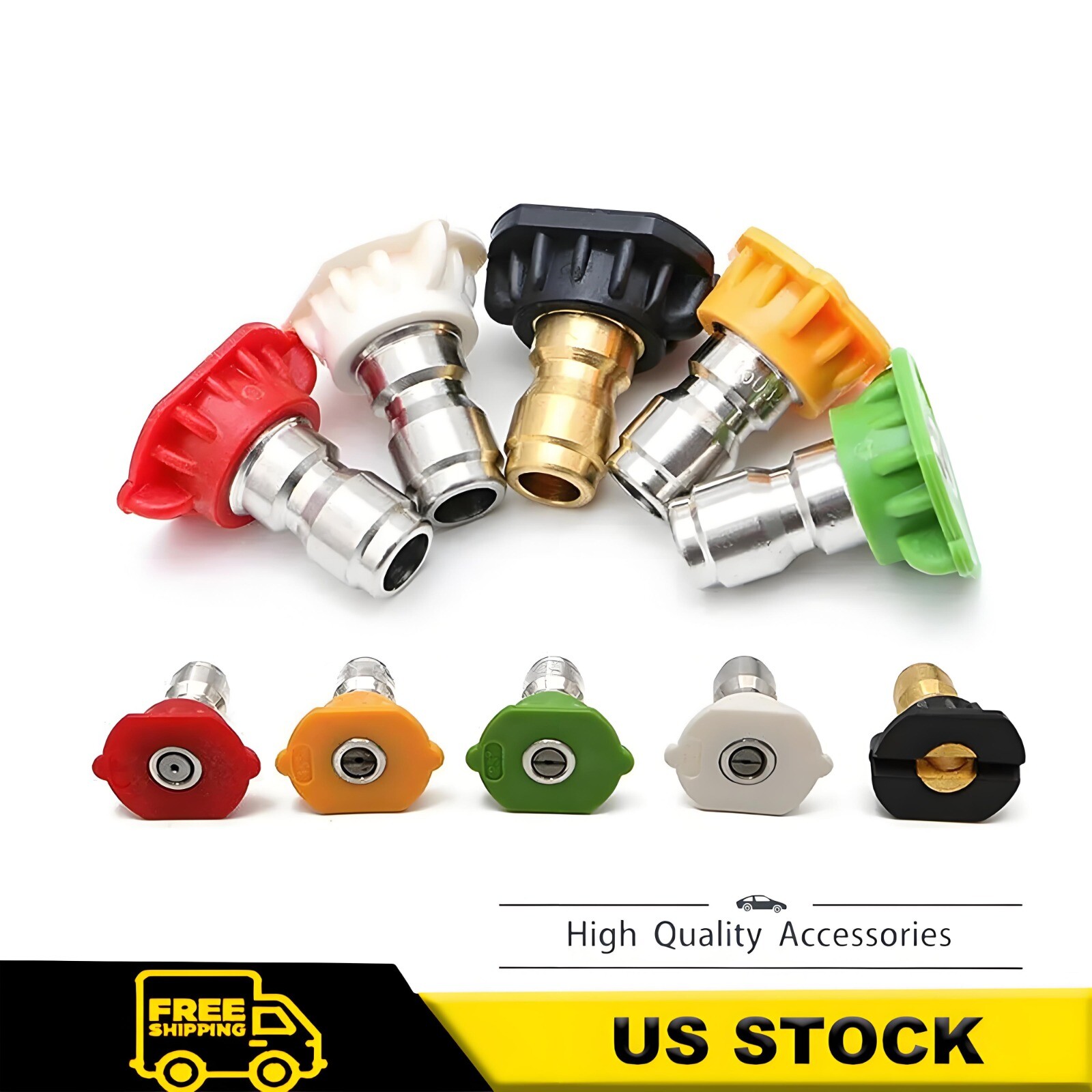 5PCS 1/4″ Pressure Washer Spray Tips Nozzles High Power Quick Connect Set