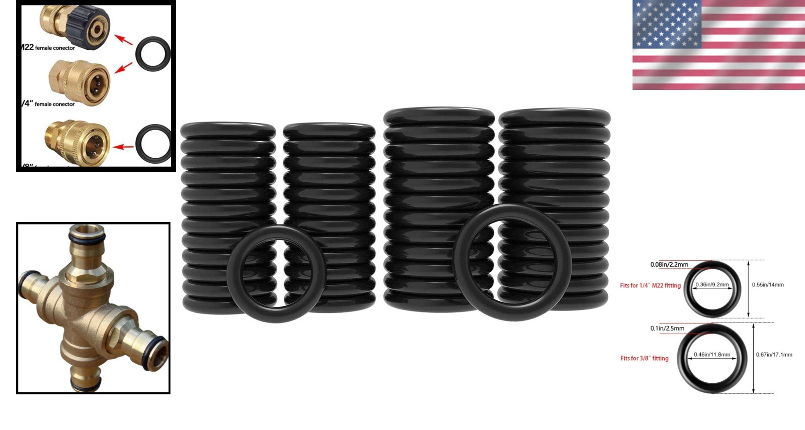 O-Rings 50 Pack for Pressure Washer Fittings Compatible with 1/4, 3/8 & M22