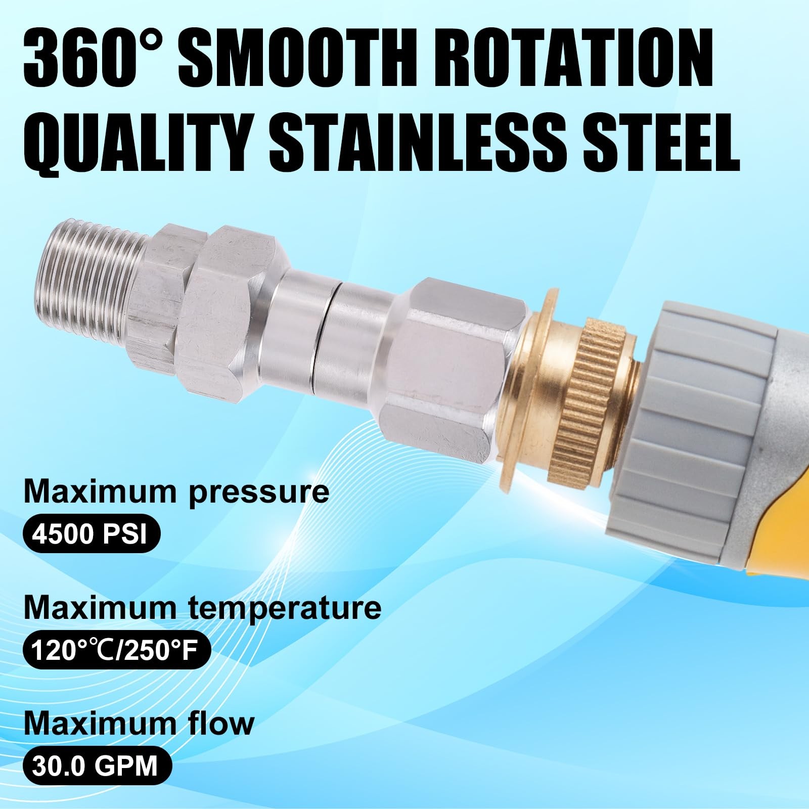 2pcs 3/8″ NPT Pressure Washer Swivel Fitting Stainless Steel 360°Kink-Free Ro…
