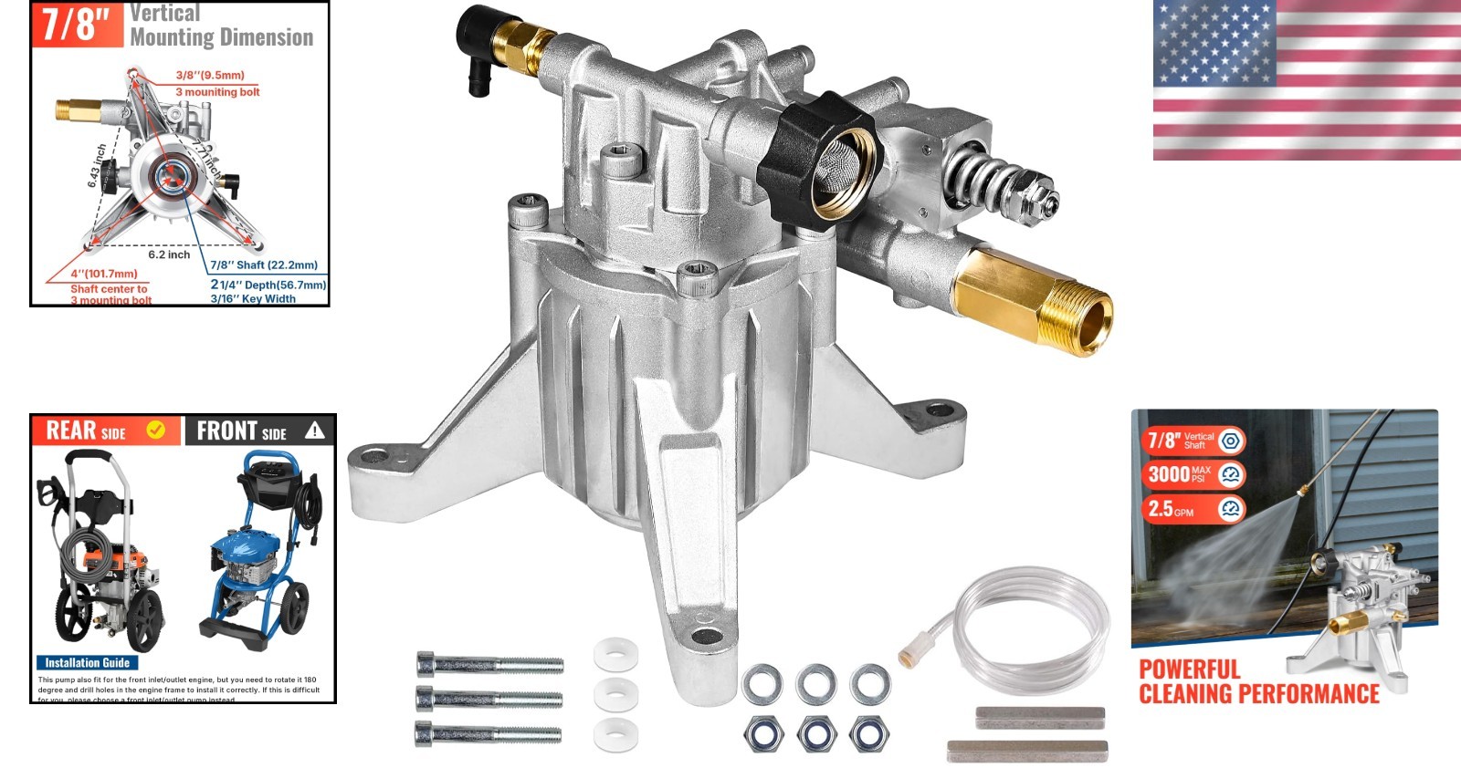 Aluminum Vertical Pressure Washer Pump – 3000 PSI for Engine Power Washers