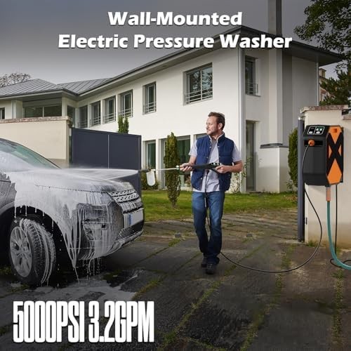 DGIVOVO GFCI Wall Mounted 5000PSIMAX PowerWasher with 100FT Retractable Hose,…