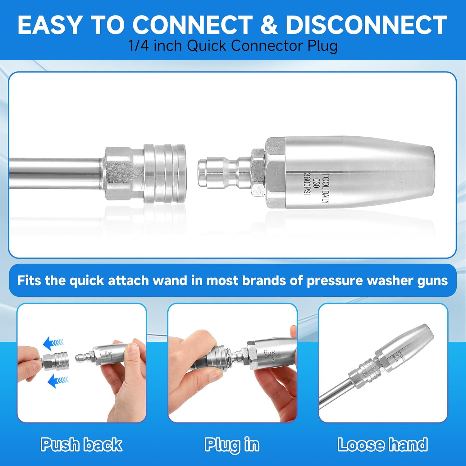 Turbo Nozzle Pressure Washer Stainless Steel, 360° Rotating Pressure Washer Nozz