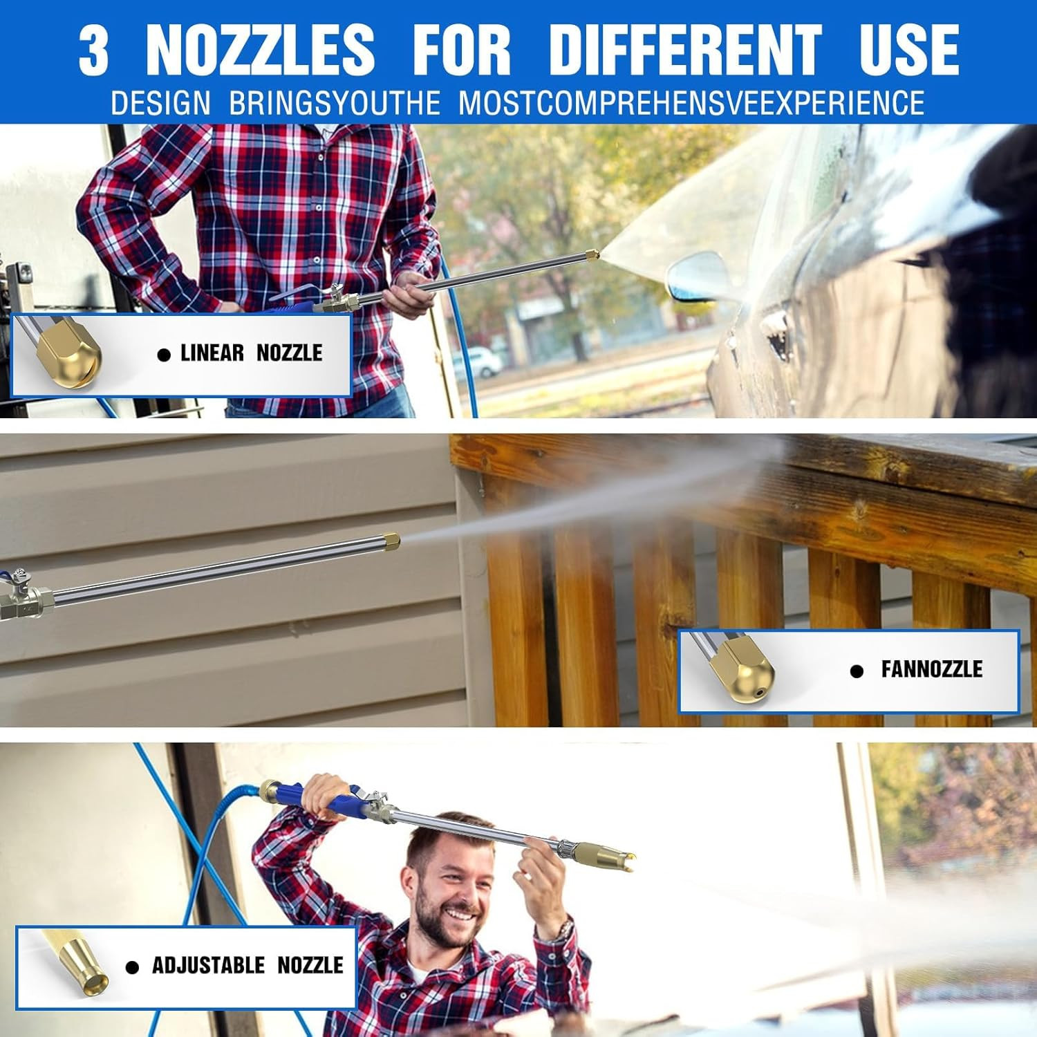 Jet Nozzle High Pressure Hose Nozzle, 2-In-1 High Pressure Power Washer for Hous