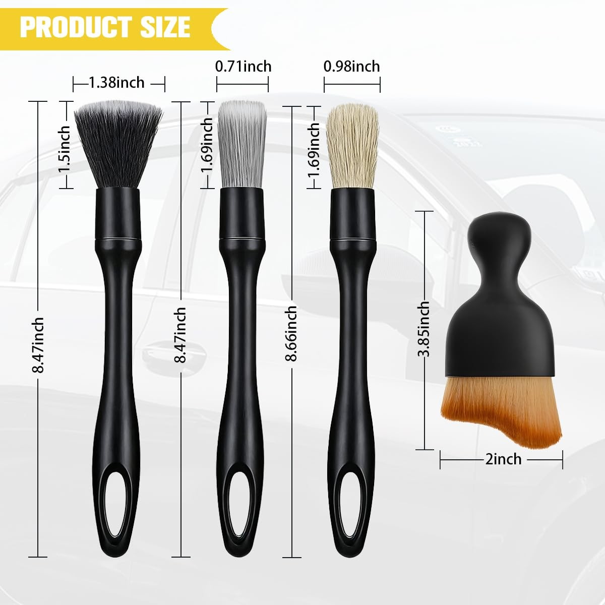 FALVFUN 5PCS Car Detailing Brush Kit, Including 3 Ultra Soft No 5PCS, Black