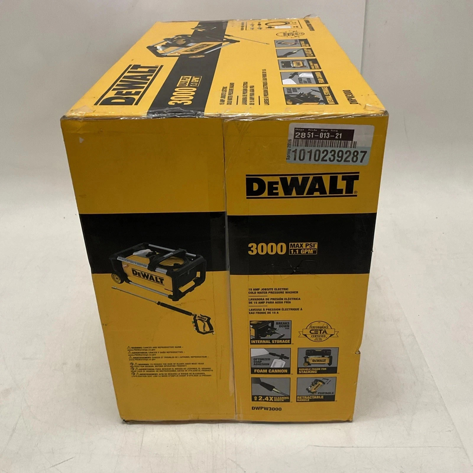 DeWalt DWPW3000 3000 PSI 1.1 GPM Electric Cold Water Pressure Washer Open Box