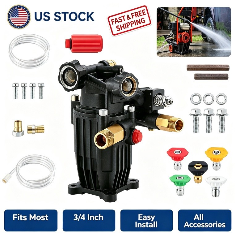 Pressure Washer Pump 3/4″ Shaft Horizontal 3500 PSI 2.5GPM with 5 Nozzles