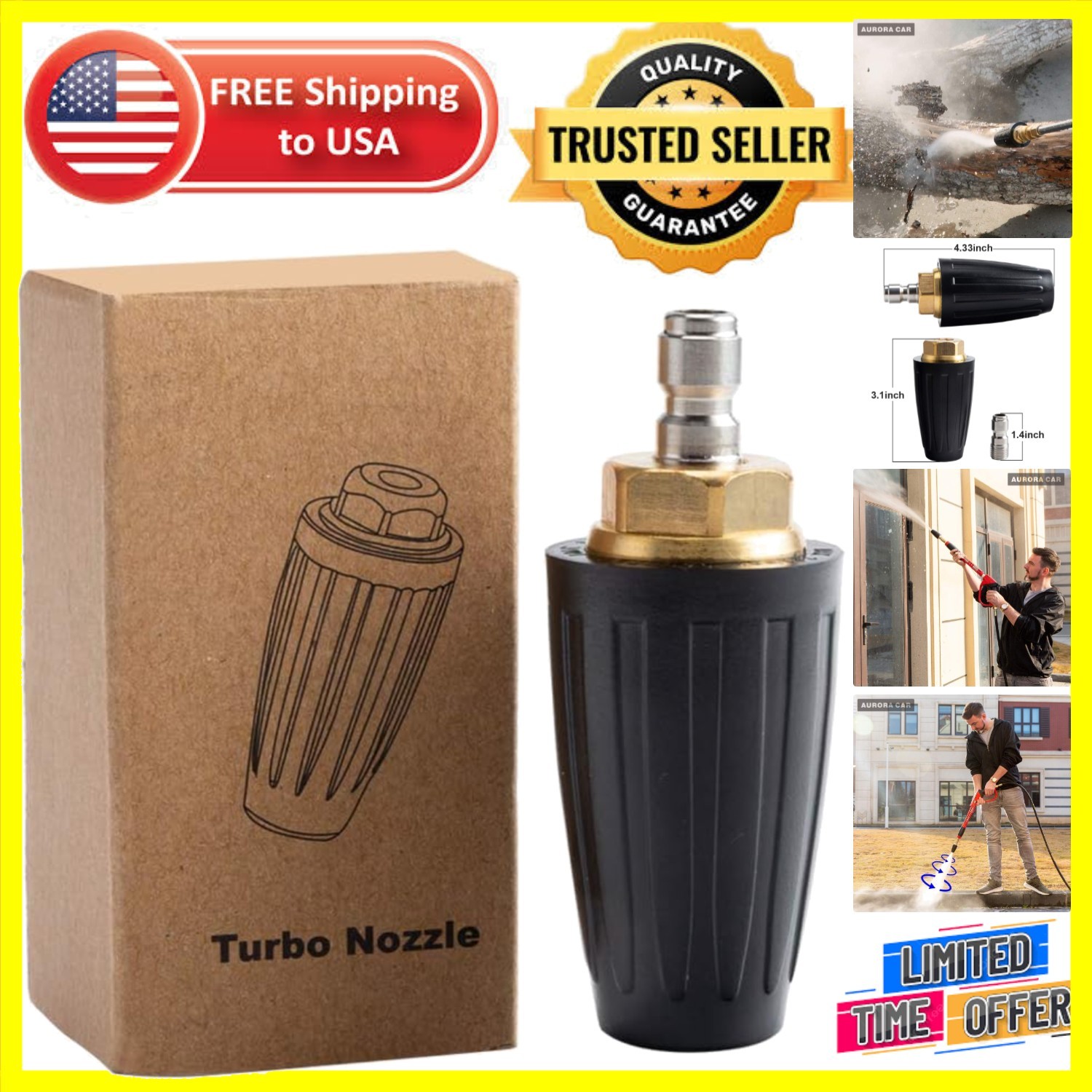 Professional-Grade Pressure Washer Turbo Nozzle with Quick Connect – 4000 PSI