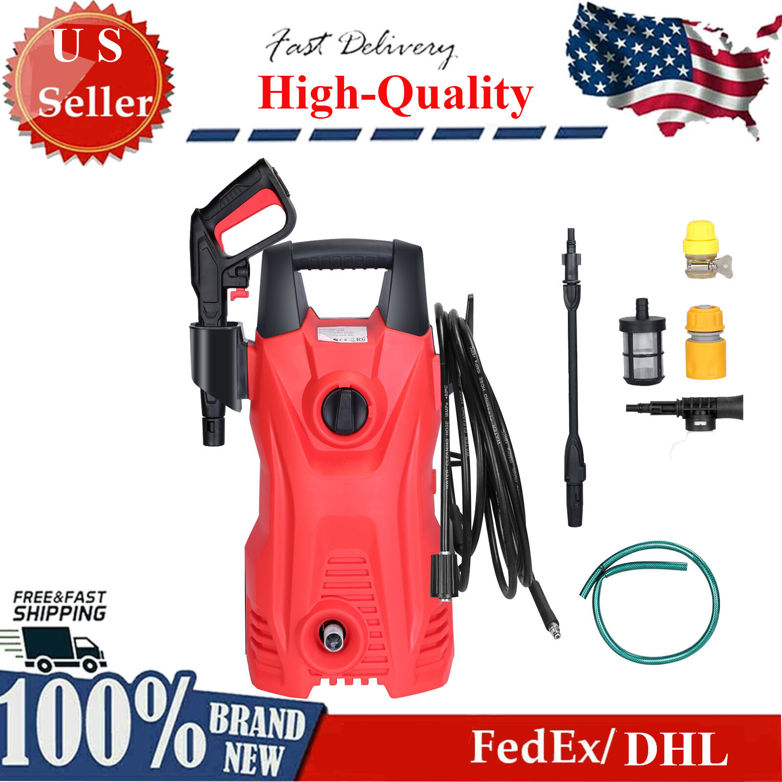 3000PSI Electric High Pressure Washer Machine 2.6GPM Patio Cleaner w/ Nozzle&Gun