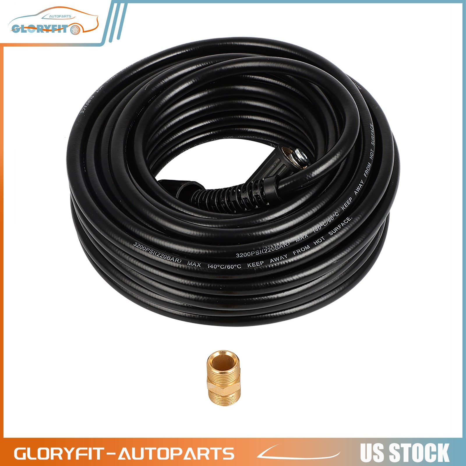 50FT 3200PSI High Power Pressure Washer Hose Cleaner Extension Pipe 3/8″