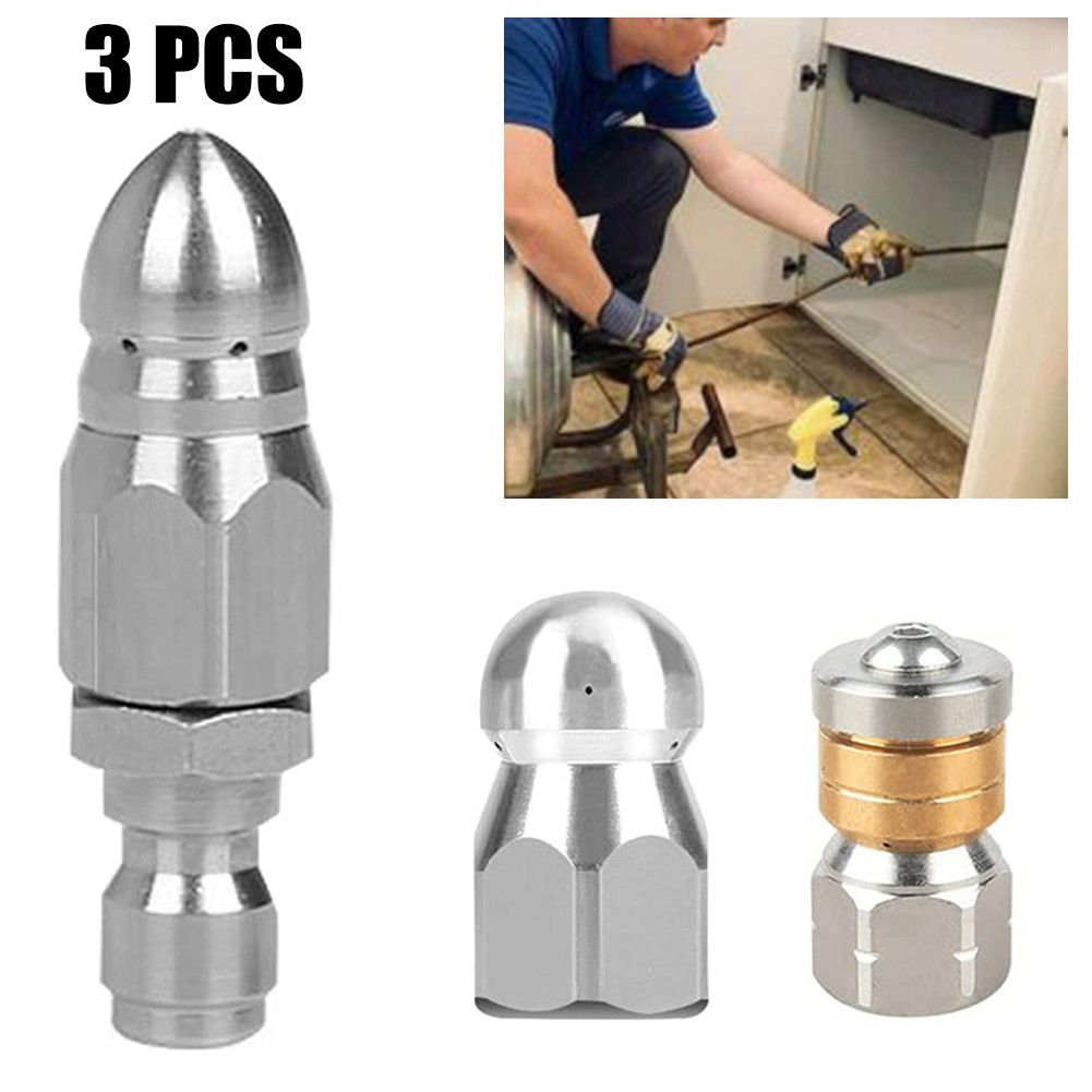 3 X Sewer Jetter Rotary Nozzle 1/4″ Pressure Washer Hose Quick Connect Nozzles