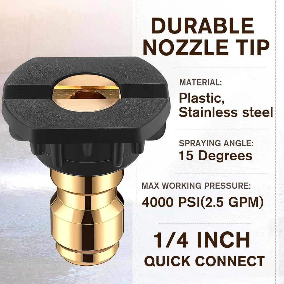 1/4 Inch Pressure Washer Nozzle Tips Quick Connector 2.5 Gpm 4000 Psi Power Wash