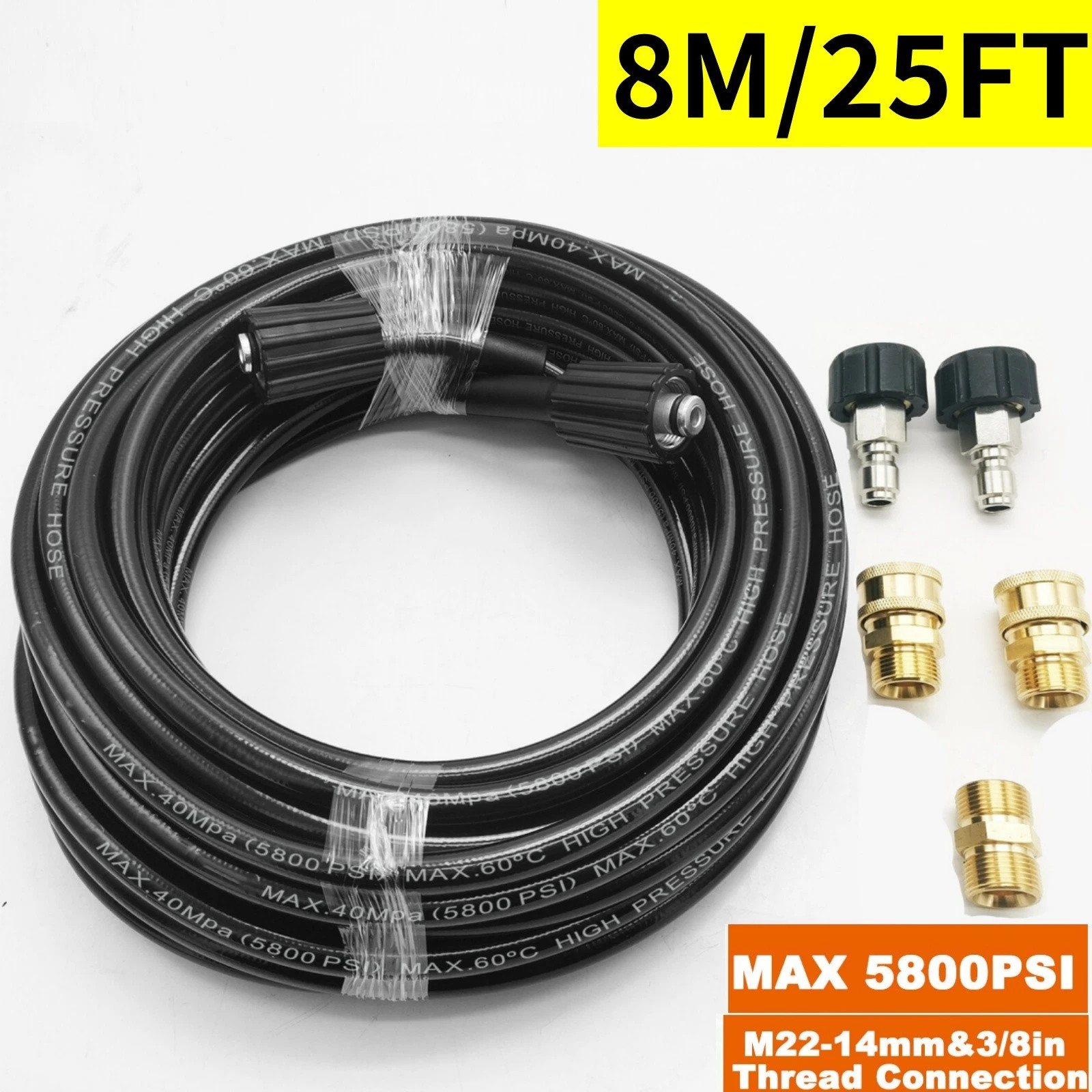High Pressure Washer Hose 25/50/100FT 5800PSI M22 Power Washer Extension Hose US