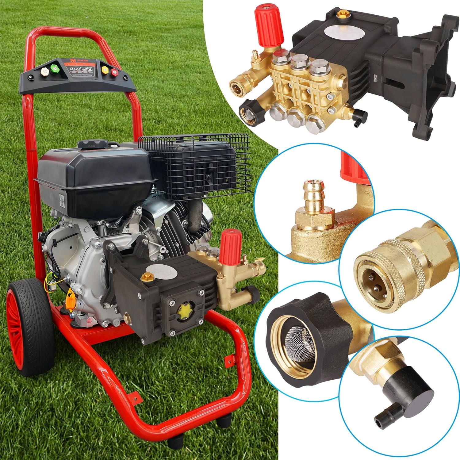 Biswing Pressure Washer Pump, 1″ Shaft Horizontal Triplex Plunger, 4400 PSI M…