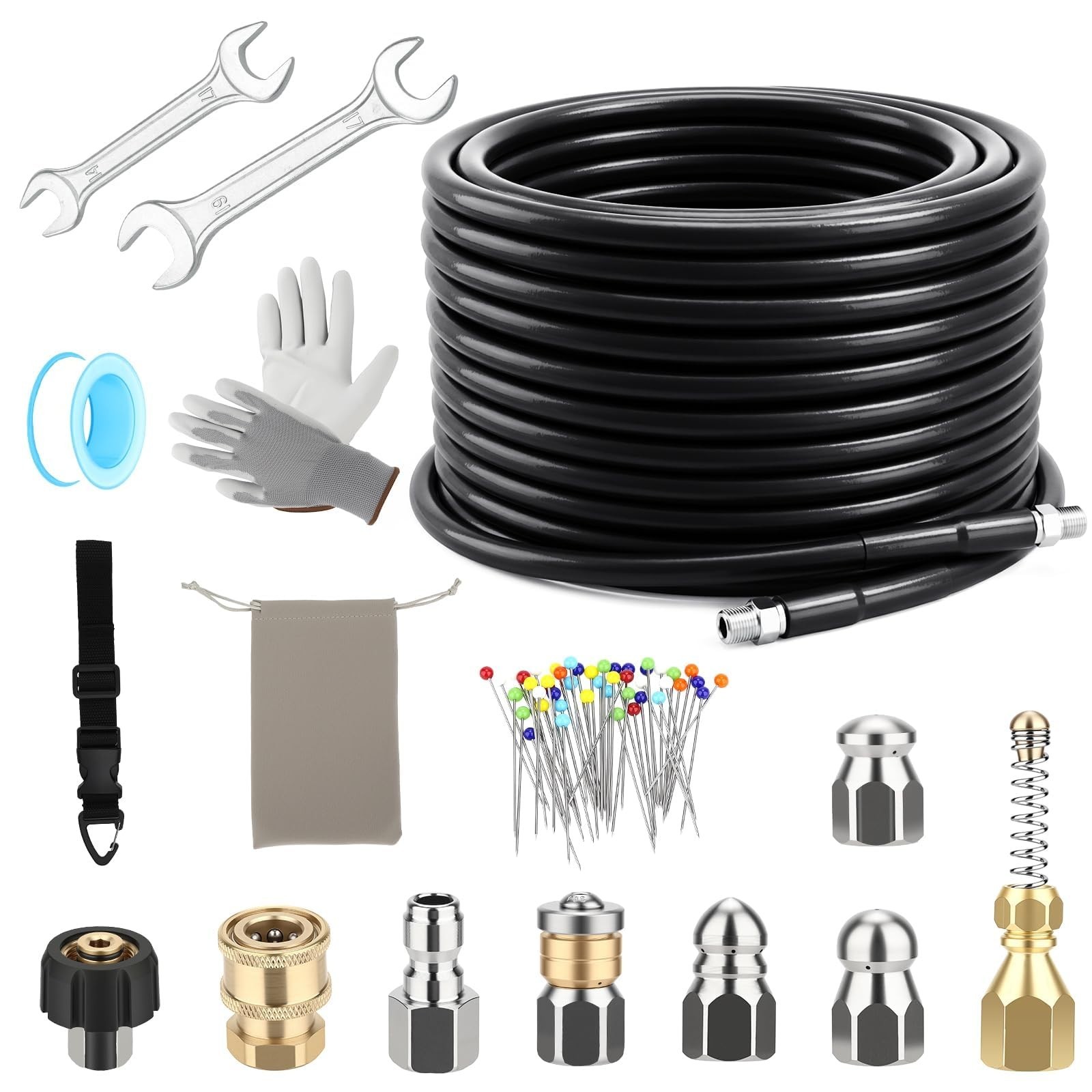 50FT Drain Jetter Kit for Pressure Washer, 5800 PSI, 4 Nozzles & 360° Rotating N