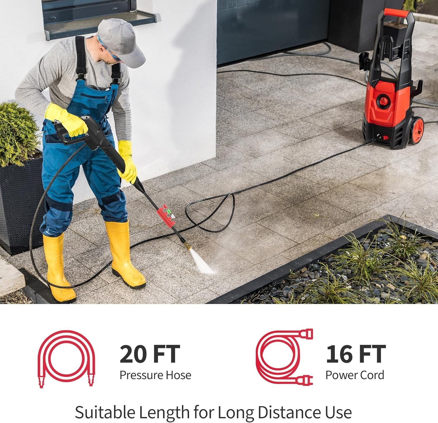Electric Pressure Washer 1500W 2.5 GPM Foam Cannon 4 Nozzles Portable for Cars