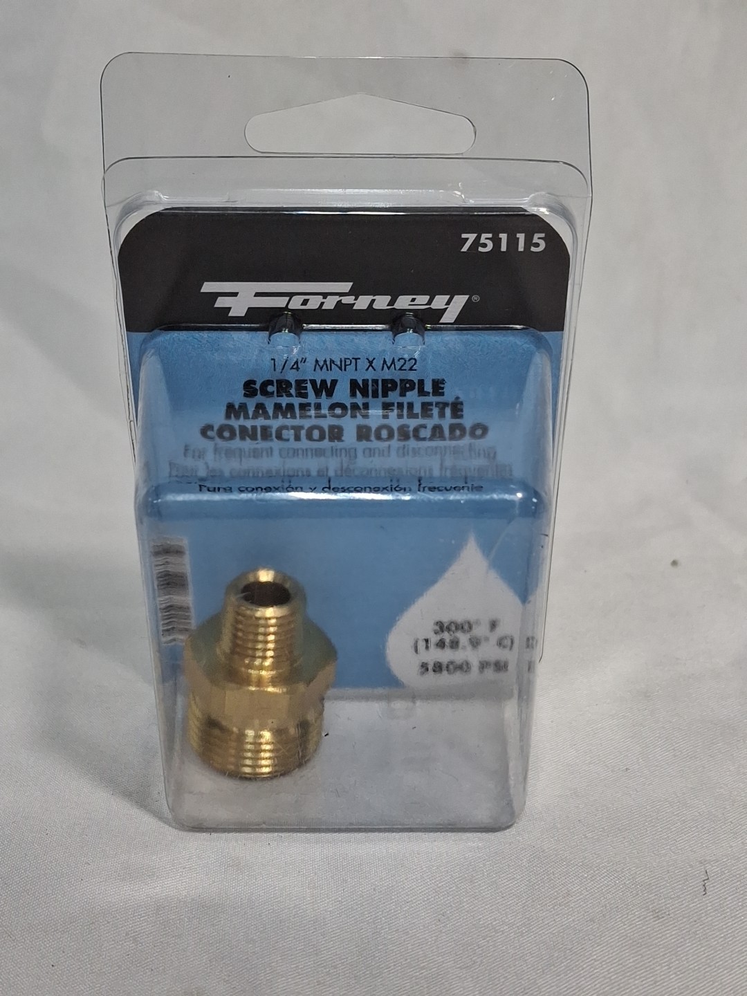 Forney 75115 Pressure Washer Accessories, Male Screw Nipple, M22M to 1/4″ MNPT