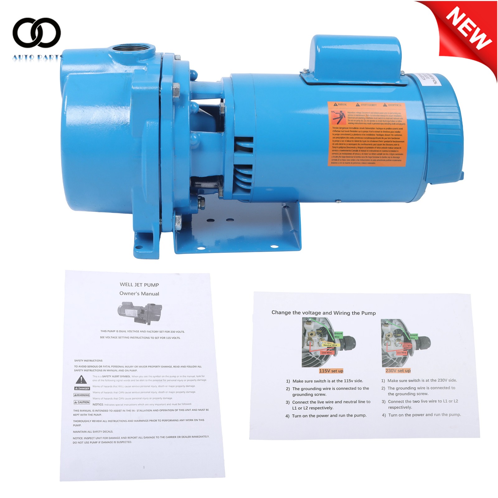 GT15 Cast Iron Self-Priming Centrifugal Pump 1-1/2HP Water Pump 115/230Volt